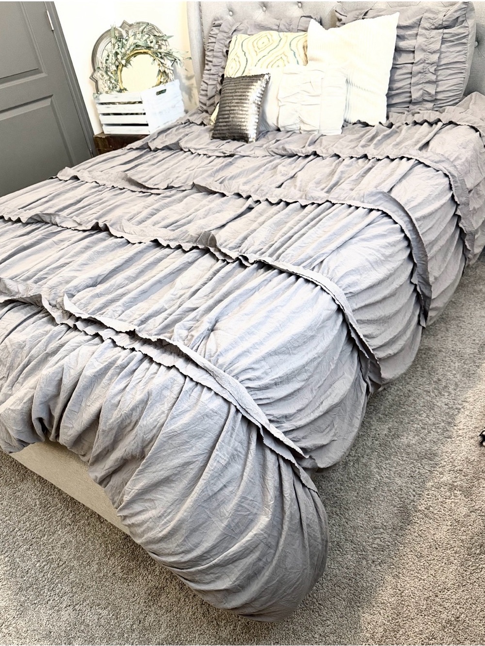 Gray Ruffled Comforter Set - Elegant Ruffled Bedspread - Picture 2 of 5